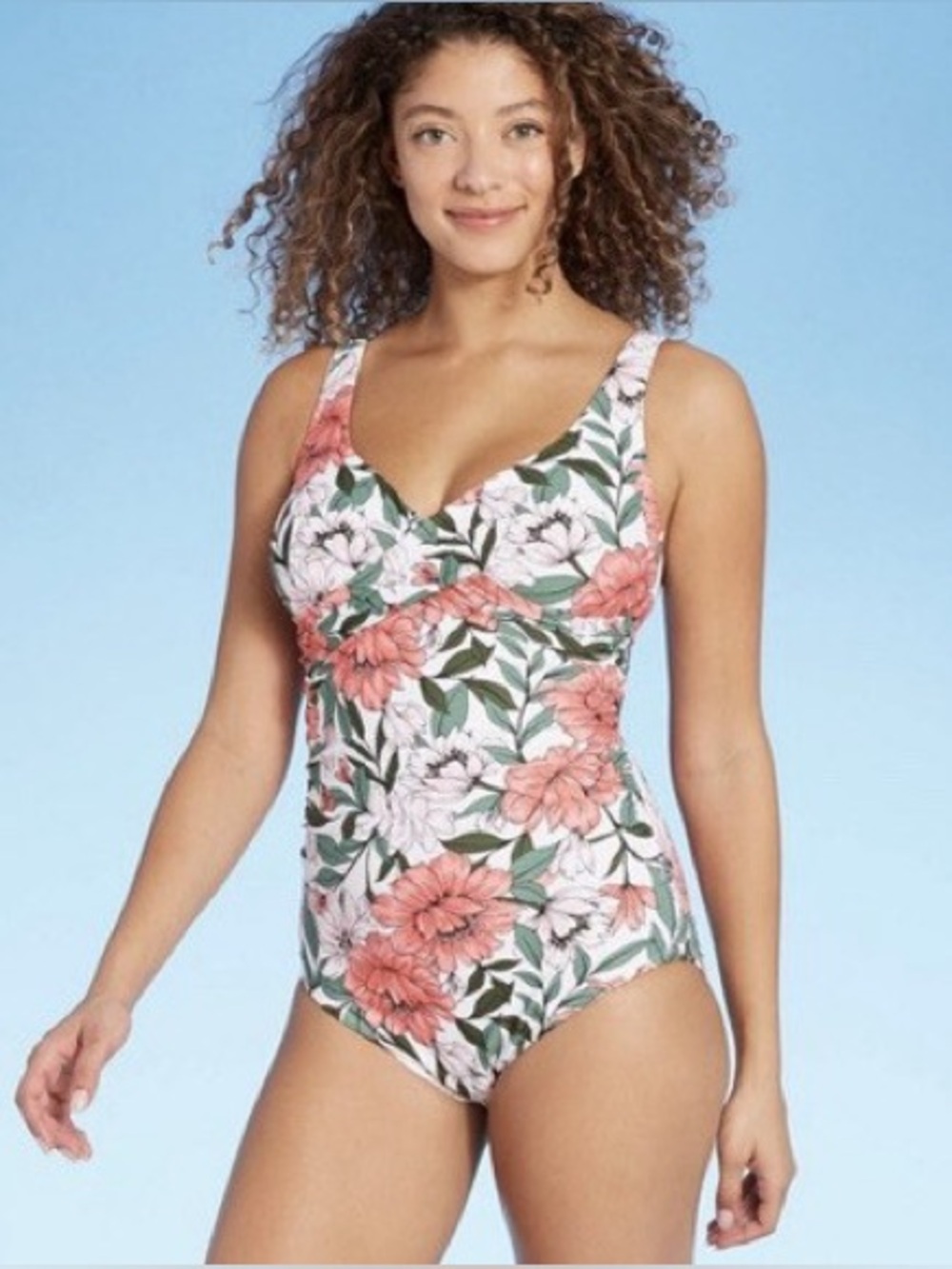 KONA SOL Twist Front Tropical Floral One Piece Swimsuit Size M NWT